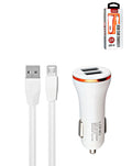 LDNIO C23 3A Dual USB-A Car Charger with USB-A to Micro USB Cable — 15W, 3 ft, White