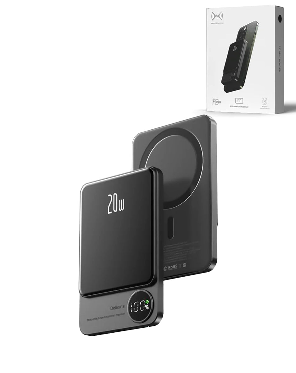Magnetic Wireless Power Bank with LED Display — 10,000mAh, Gray