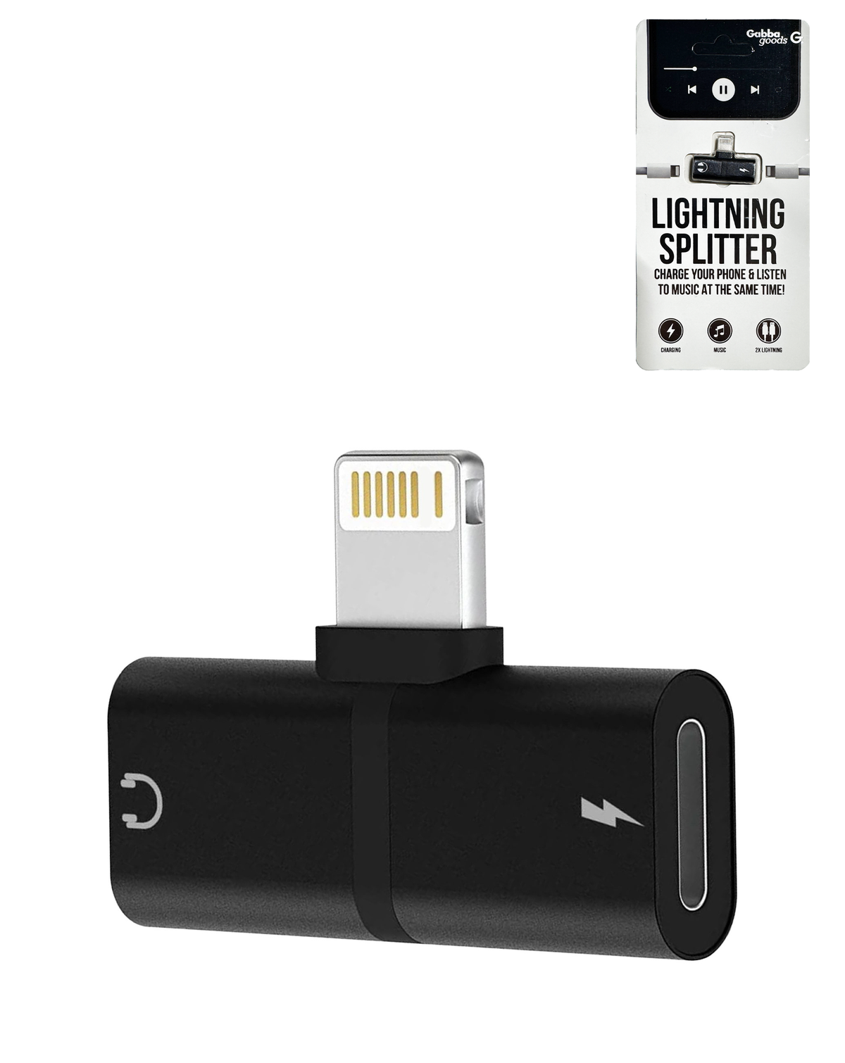 Mini Lightning to Lightning Splitter — Black