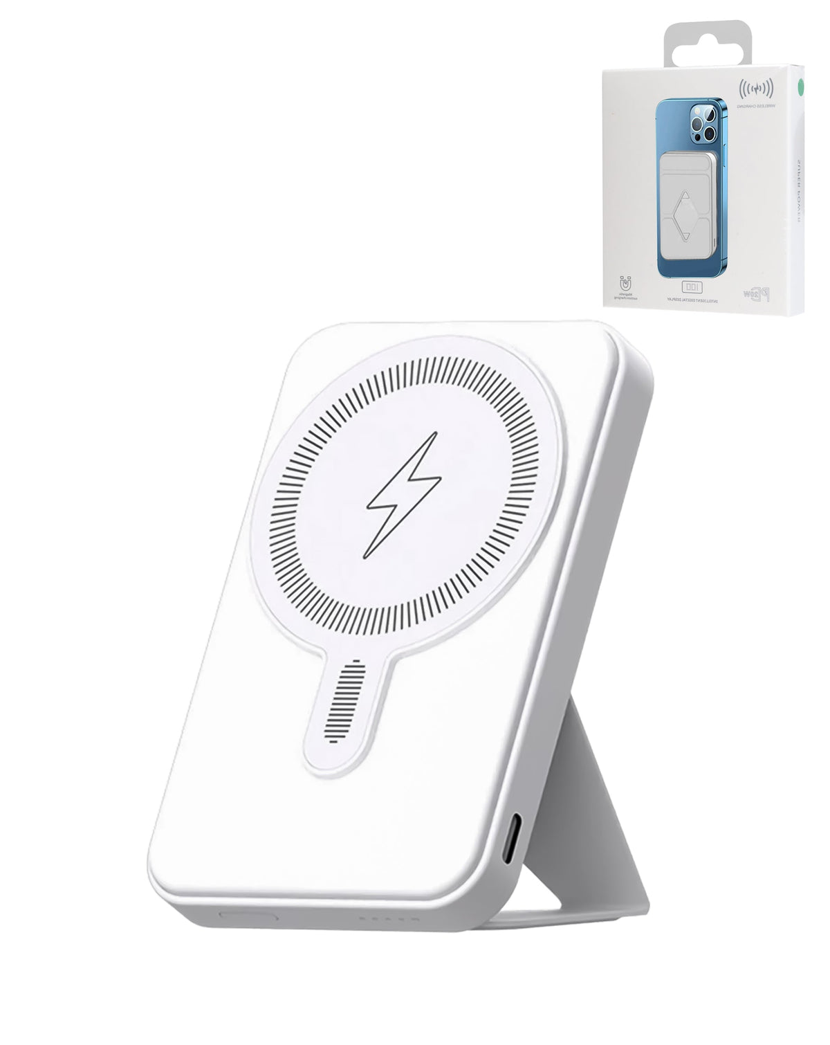 Foldable MagSafe Power Bank — 5,000mAh, 15W Wireless / 20W USB-C, White