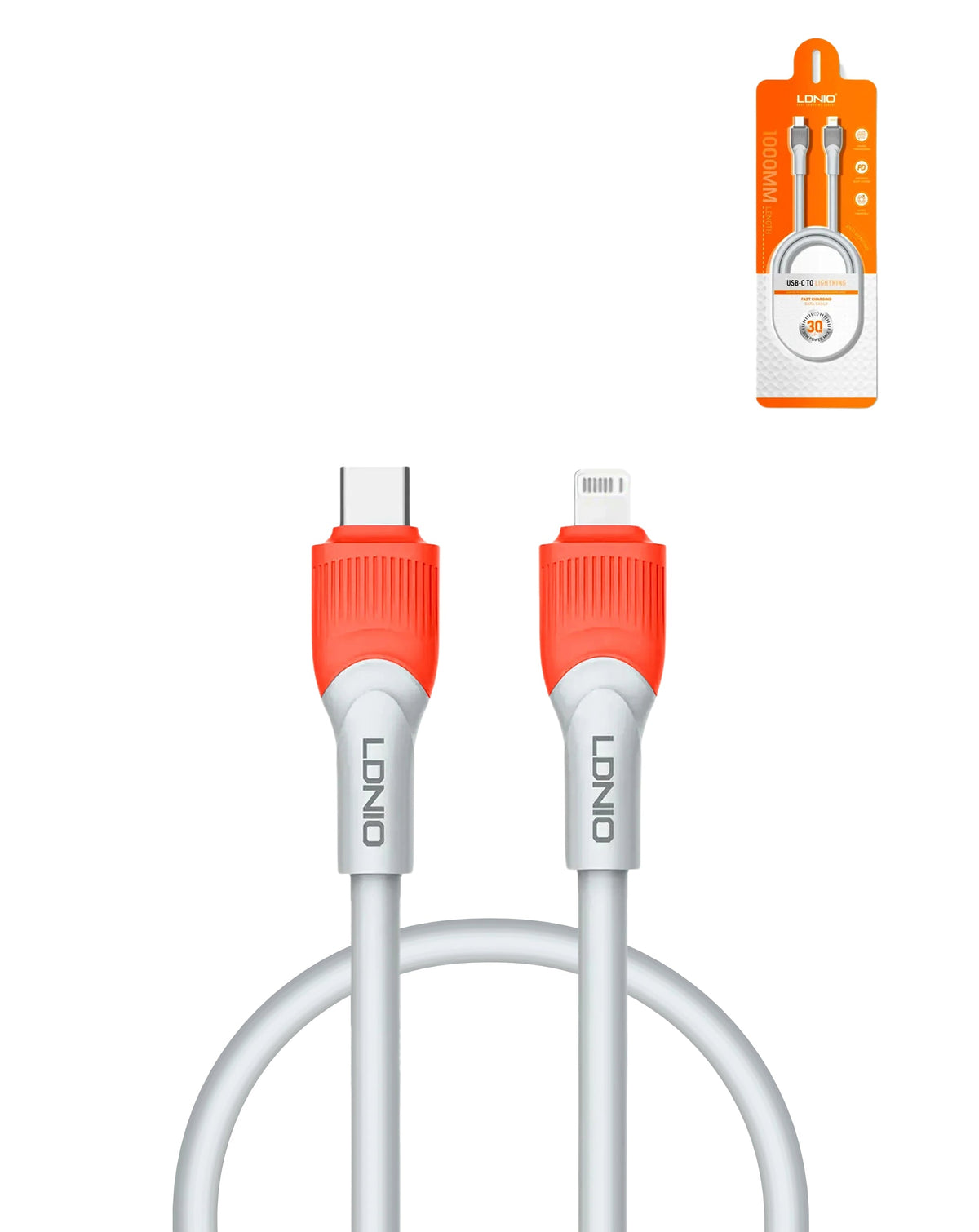 LDNIO LC601 USB-C to Lightning Charging Cable — 30W, 3 ft, Orange