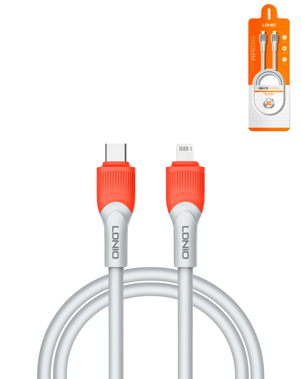 LDNIO LC602 USB-C to Lightning Charging Cable — 30W, 6 ft, Orange