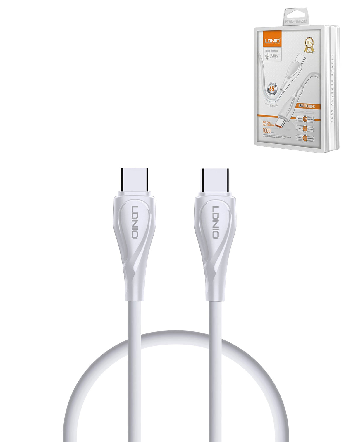 LDNIO LC611C USB-C to USB-C Fast Charging Cable — 65W, 3 ft, White