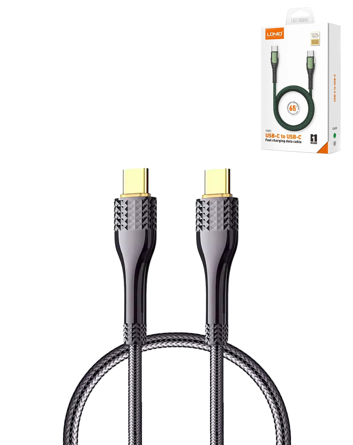 LDNIO LC651c USB-C to USB-C Fast Charging Cable — 100W, 3 ft, Gray