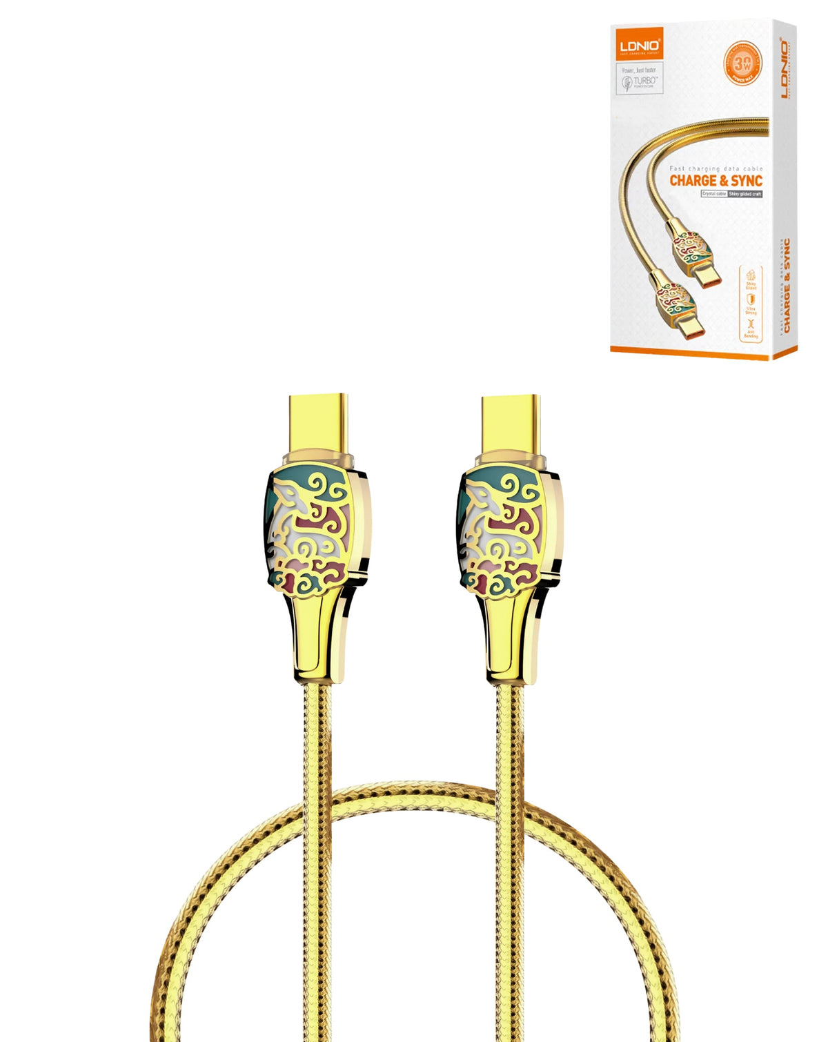 LDNIO LC881C USB-C to USB-C Fast Charging Cable — 65W, 3 ft, Gold