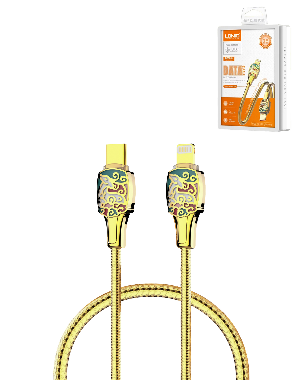 LDNIO LC881i USB-C to Lightning Fast Charging Cable — 30W, 3 ft, Gold