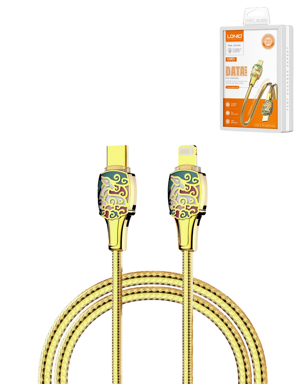 LDNIO LC882I USB-C to Lightning Fast Charging Cable — 30W, 6 ft, Gold