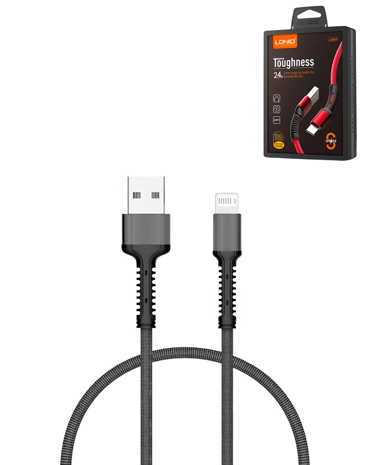 LDNIO LS63 USB-A to Lightning Fast Charging Cable — 12W, 3 ft, Gray