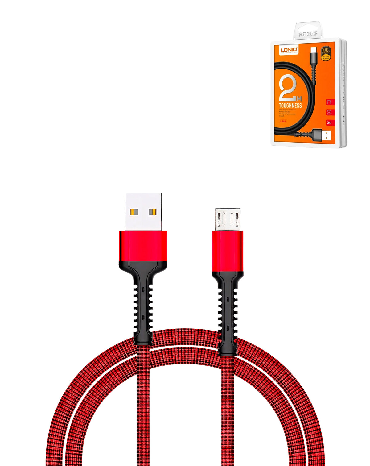 LDNIO LS64 USB-A to Micro USB Braided Charging Cable — 12W, 6 ft, Red