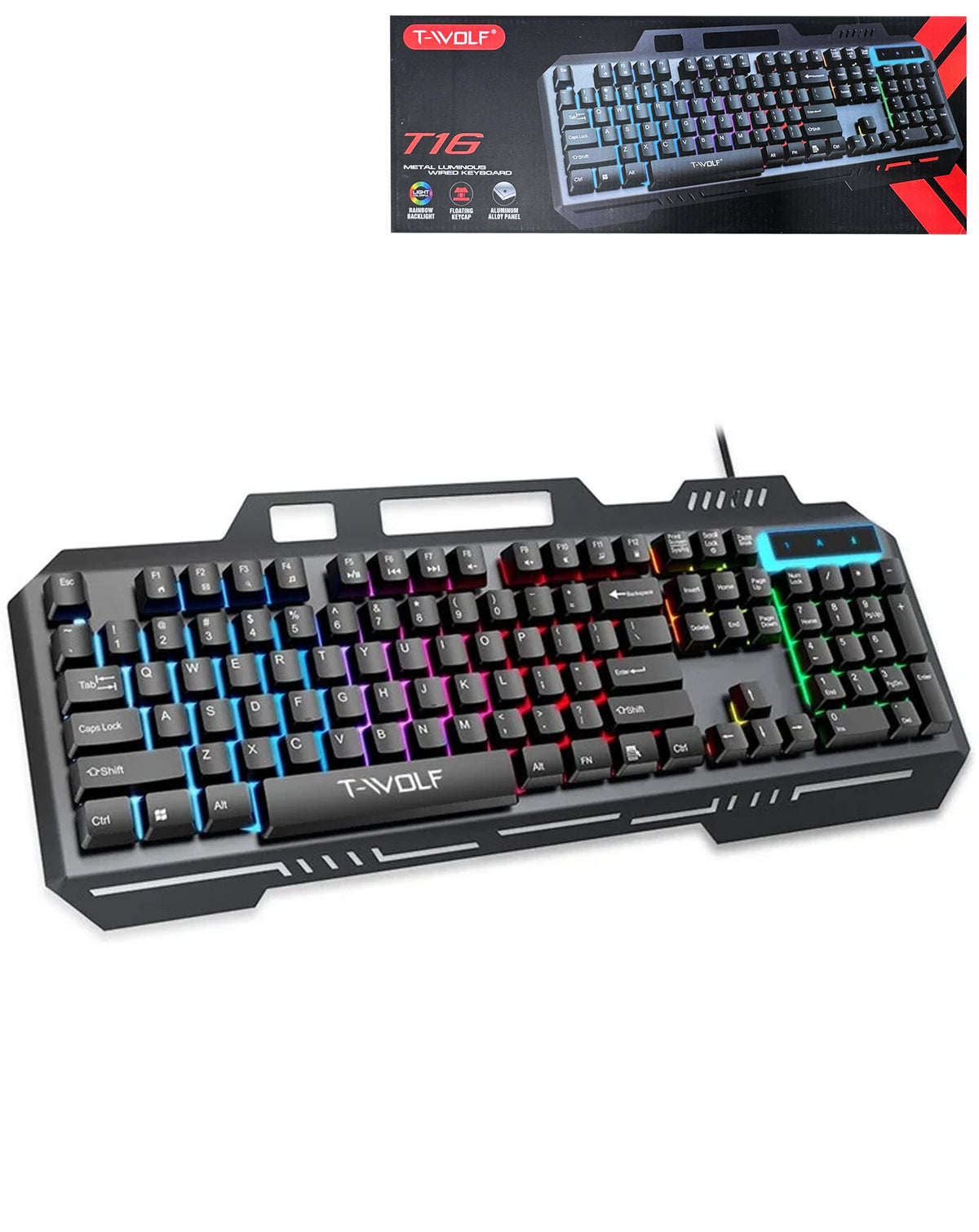 Iron-Plate Lightning Style RGB Full Size Gaming Keyboard — Model T16