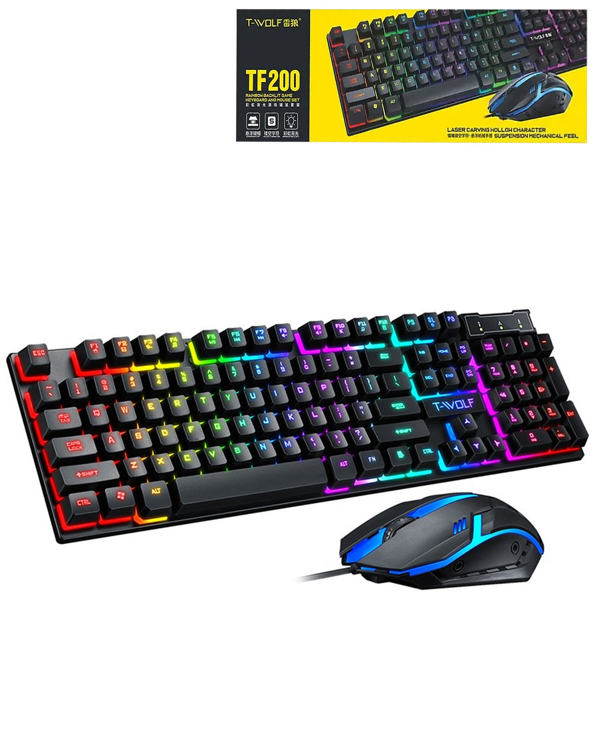 2-in-1 RGB Full Size Wired Gaming Keyboard and Mouse with Multimedia Keys — Model TF200