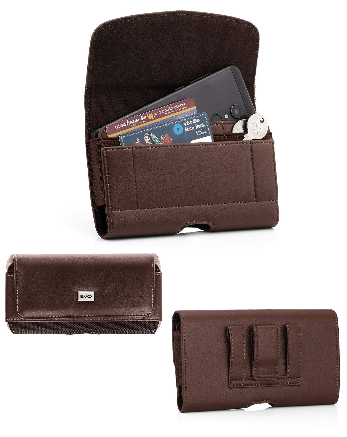 EVO 6" Horizontal Texture Leather Pouch — Brown
