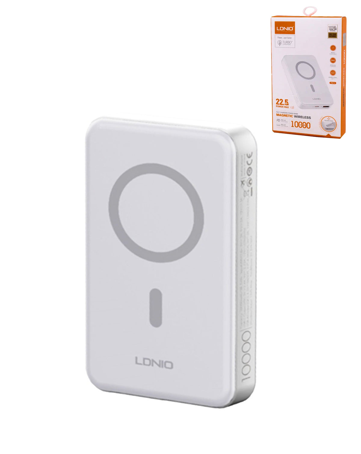 LDNIO PQ16 Magnetic Wireless Power Bank — 10,000mAh, White