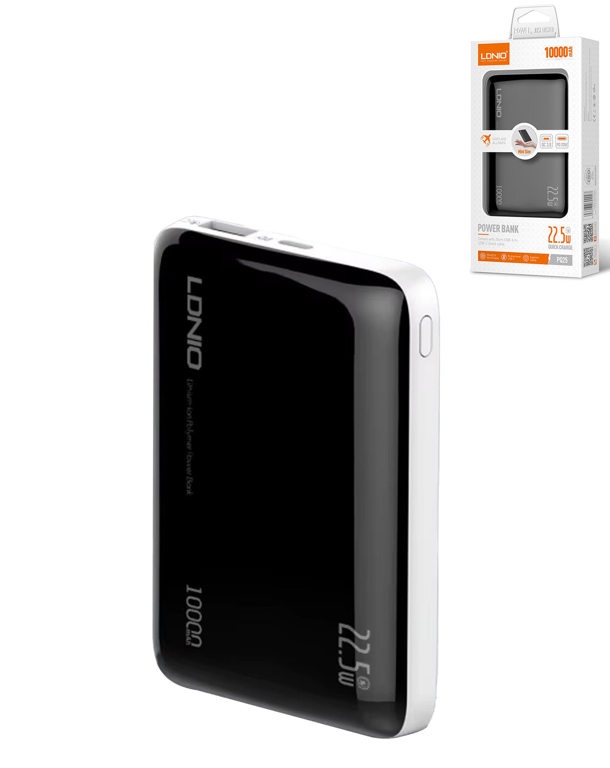 LDNIO PQ25 Ultra-thin Digital Display Power Bank — 10,000mAh, 22.5W