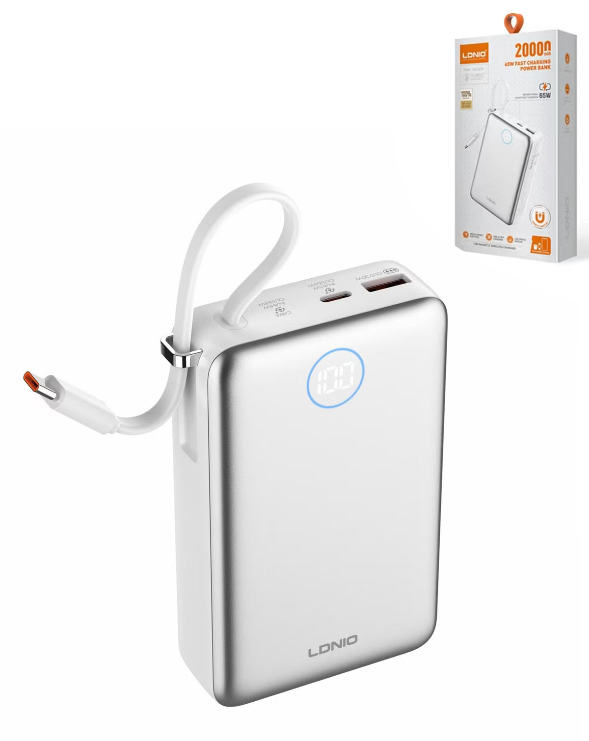 LDNIO PQ44 Power Bank — 20,000mAh, White
