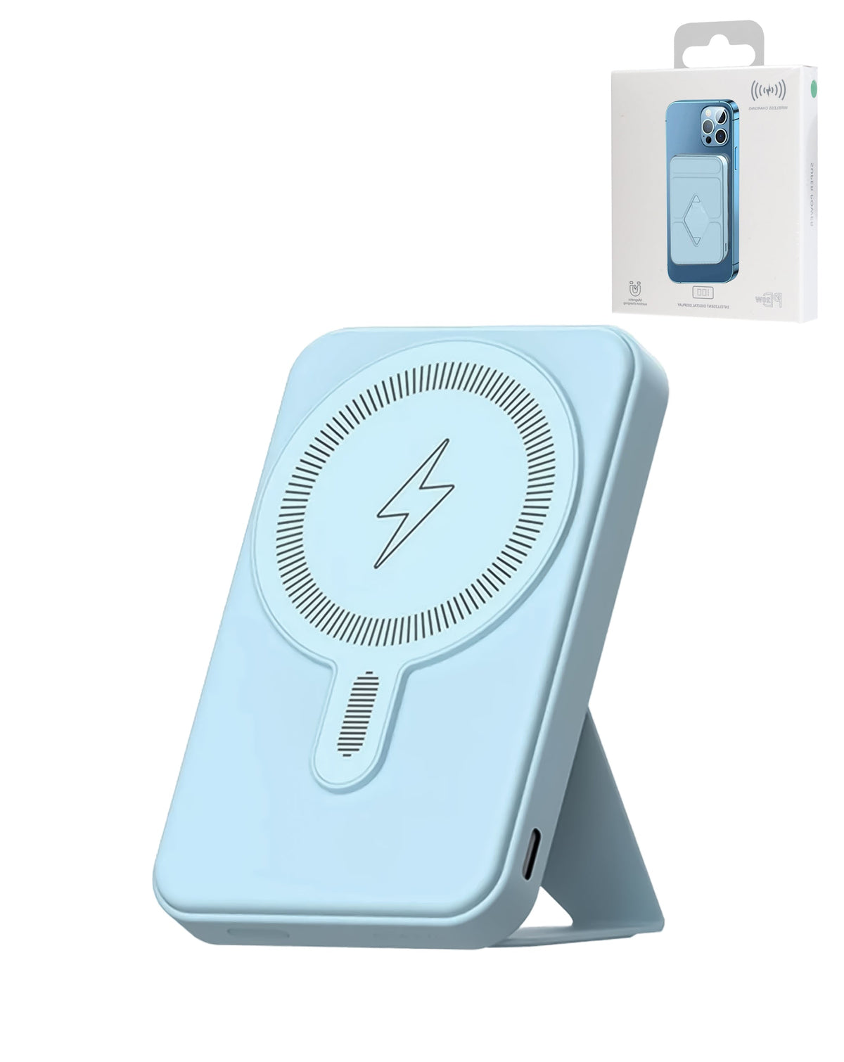 Foldable MagSafe Power Bank — 5,000mAh, 15W Wireless / 20W USB-C, Sky Blue