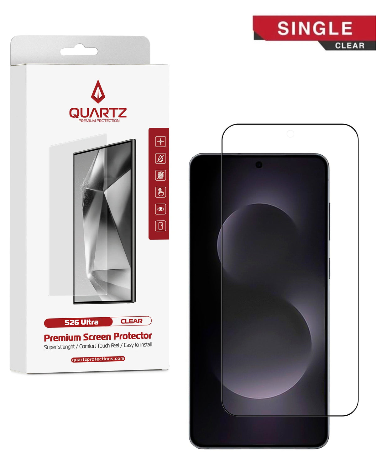 Quartz Clear Tempered Glass Screen Protector — Galaxy S26 Ultra