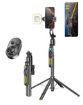 AI Face Tracking 360° Rotating Selfie Stick Tripod — Black