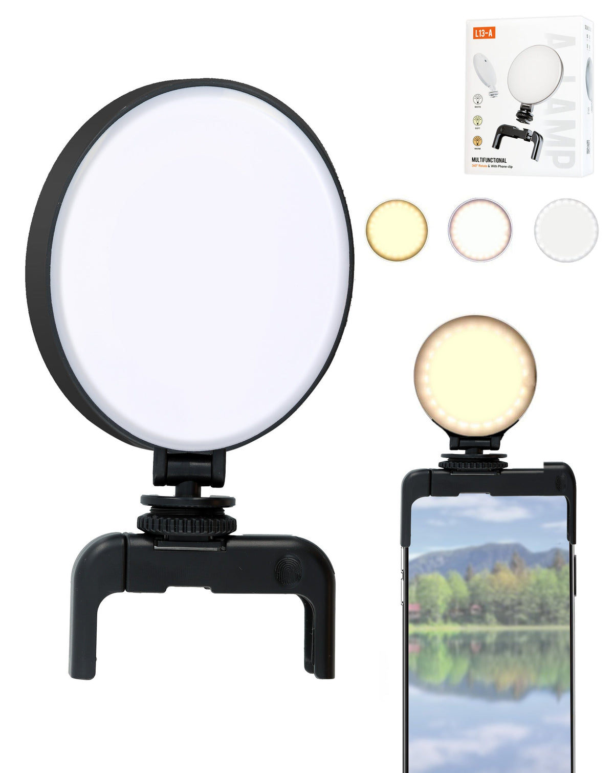 LED Selfie Ring Light Clip — Black
