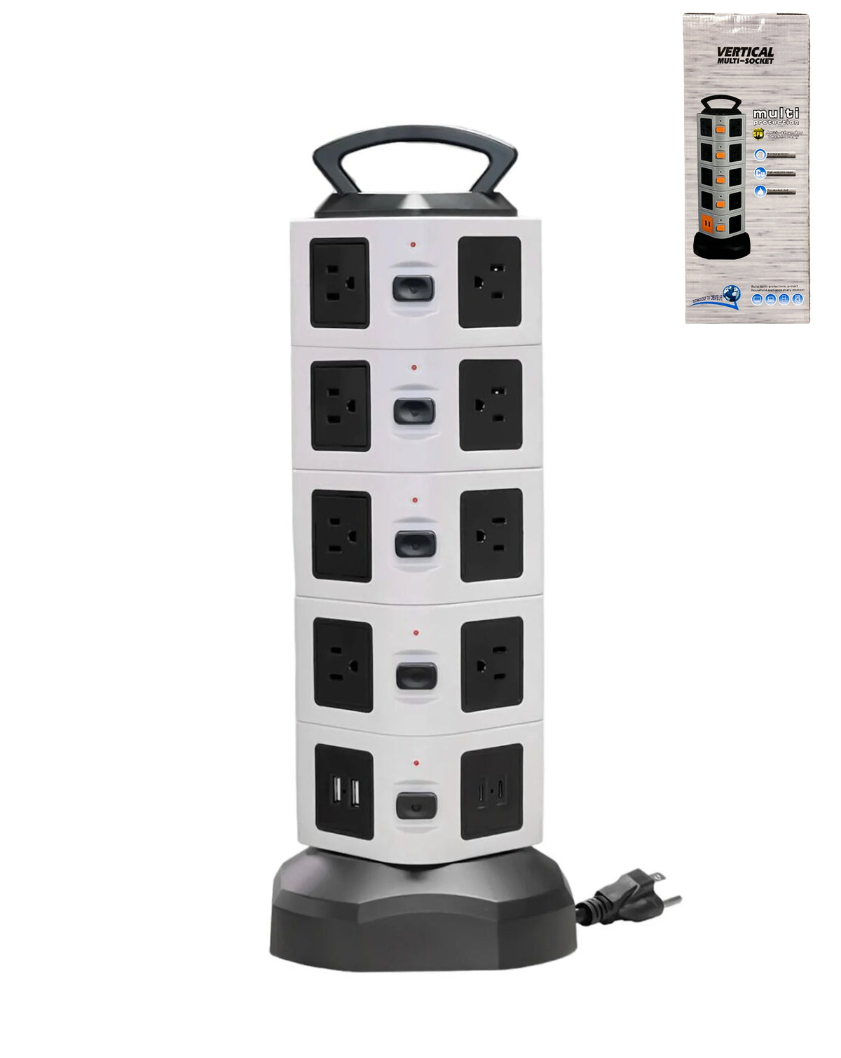 5-Layer Tower Power Strip — 18 AC Outlets, 2 USB + 2 USB-C Ports