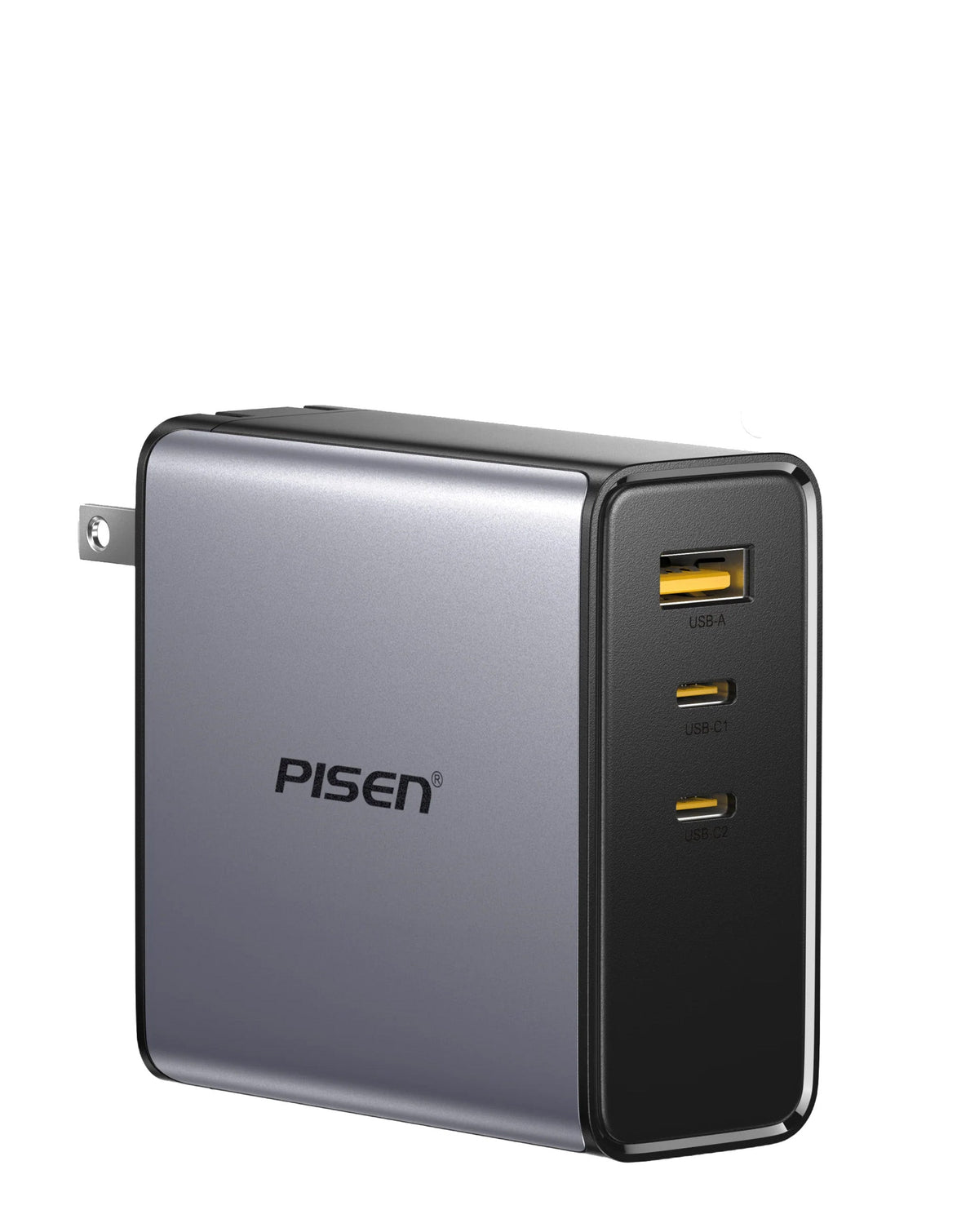 PISEN Bolt GaN 140W Fast Charger Set — 2 USB-C + USB-A, Gray