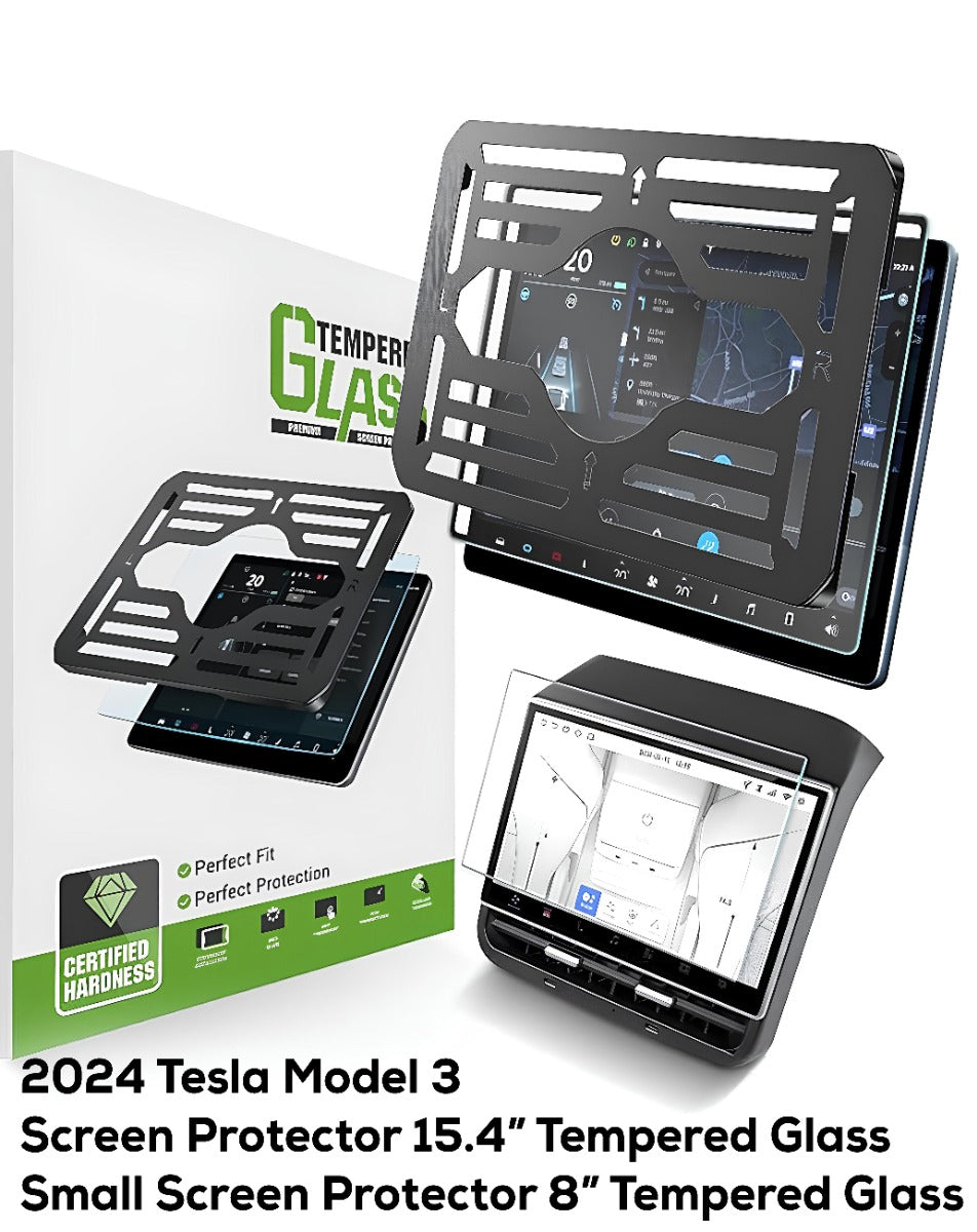 Tempered Glass Screen Protectors for Tesla Model 3 (2024–2026) — 15.4" Center Screen + 8" Small Screen