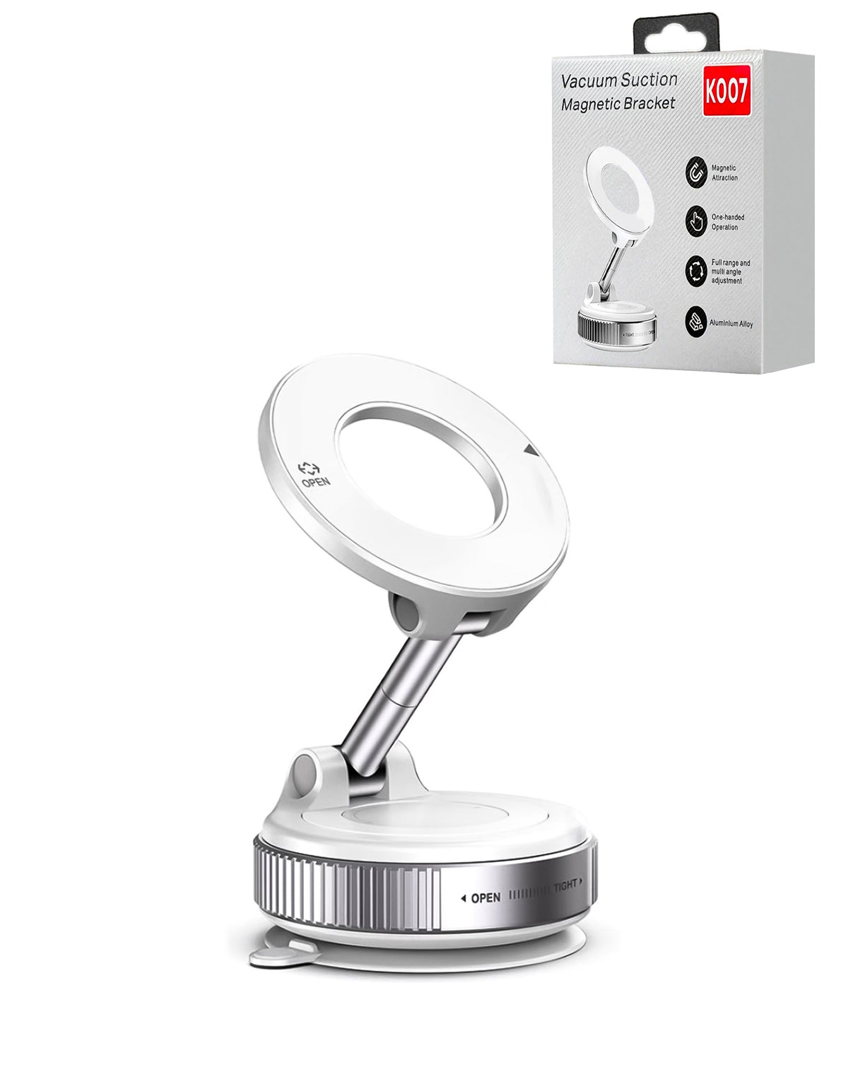 360° Adjustable Vacuum Suction Car Phone Holder for MagSafe — White