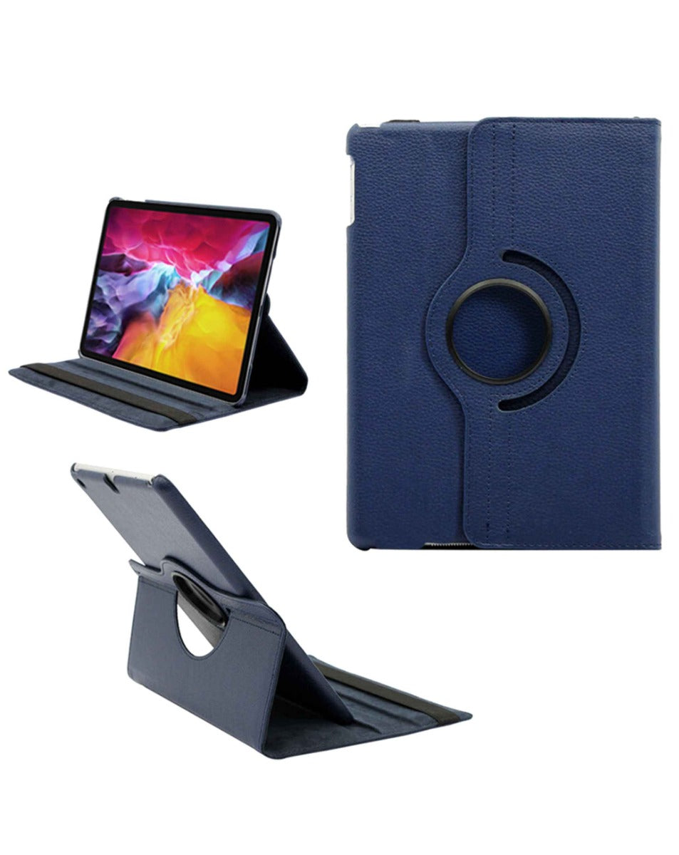 Universal 12" 360° Rotating Leather Swivel Stand Case — Dark Blue
