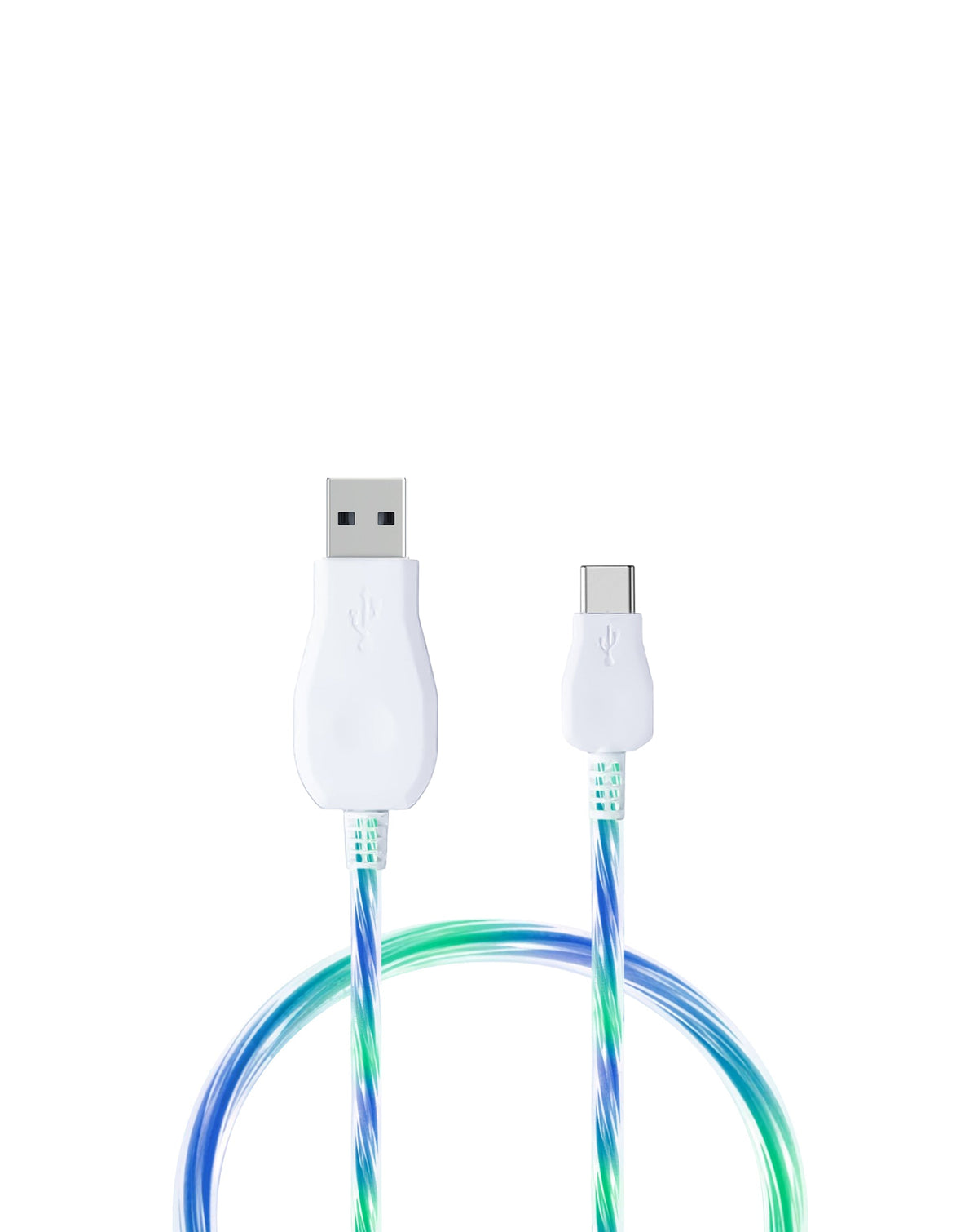 Visible USB-A to Lightning Glowing LED Fast Charging Cable — 10W, 3 ft, Blue & Green
