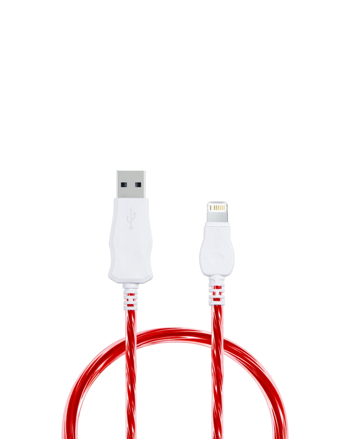Visible USB-A to Lightning Flowing LED Fast Charging Cable — 10W, 3 ft, Red