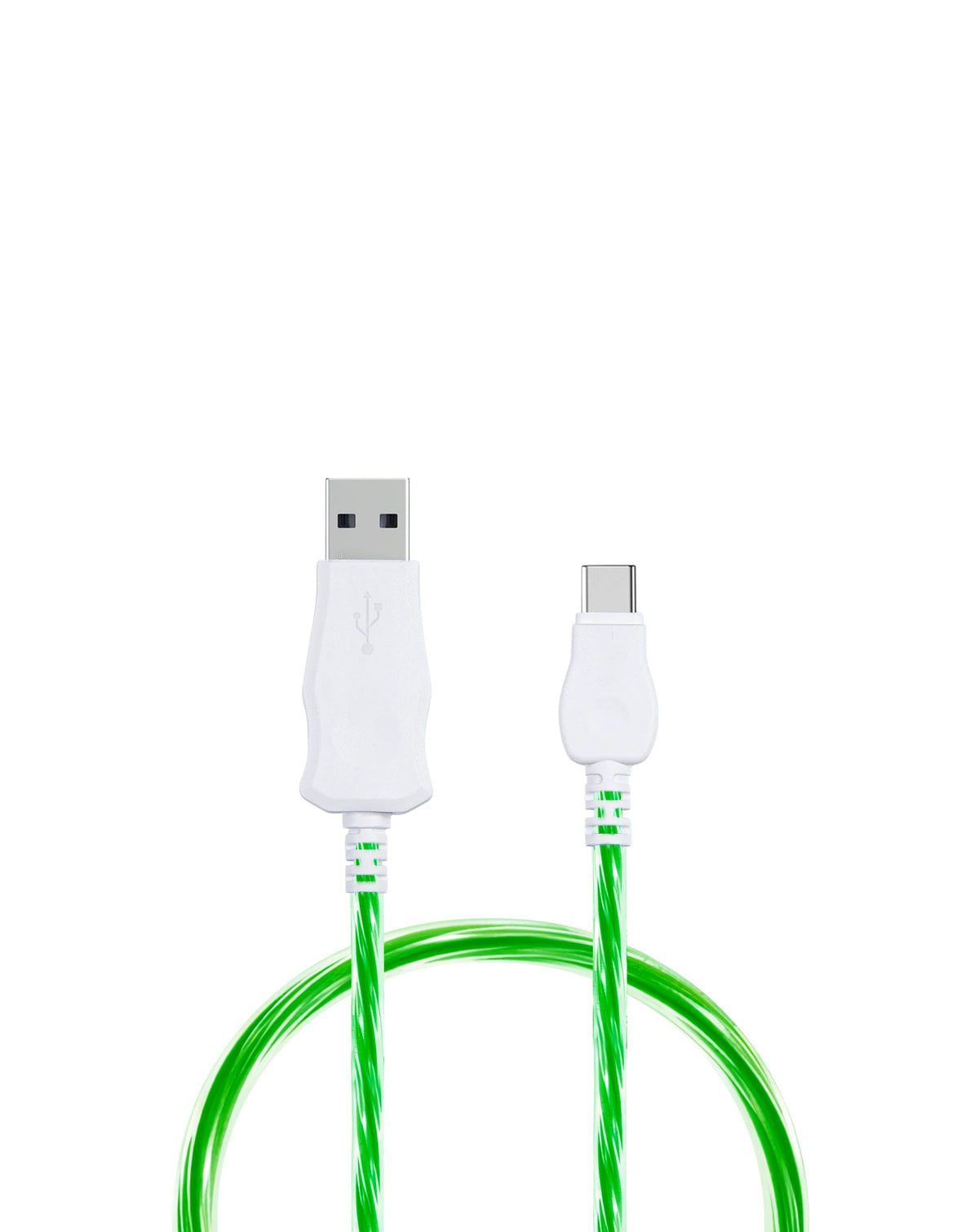 Visible USB-A to USB-C Flowing LED Fast Charging Cable — 10W, 3 ft, Green