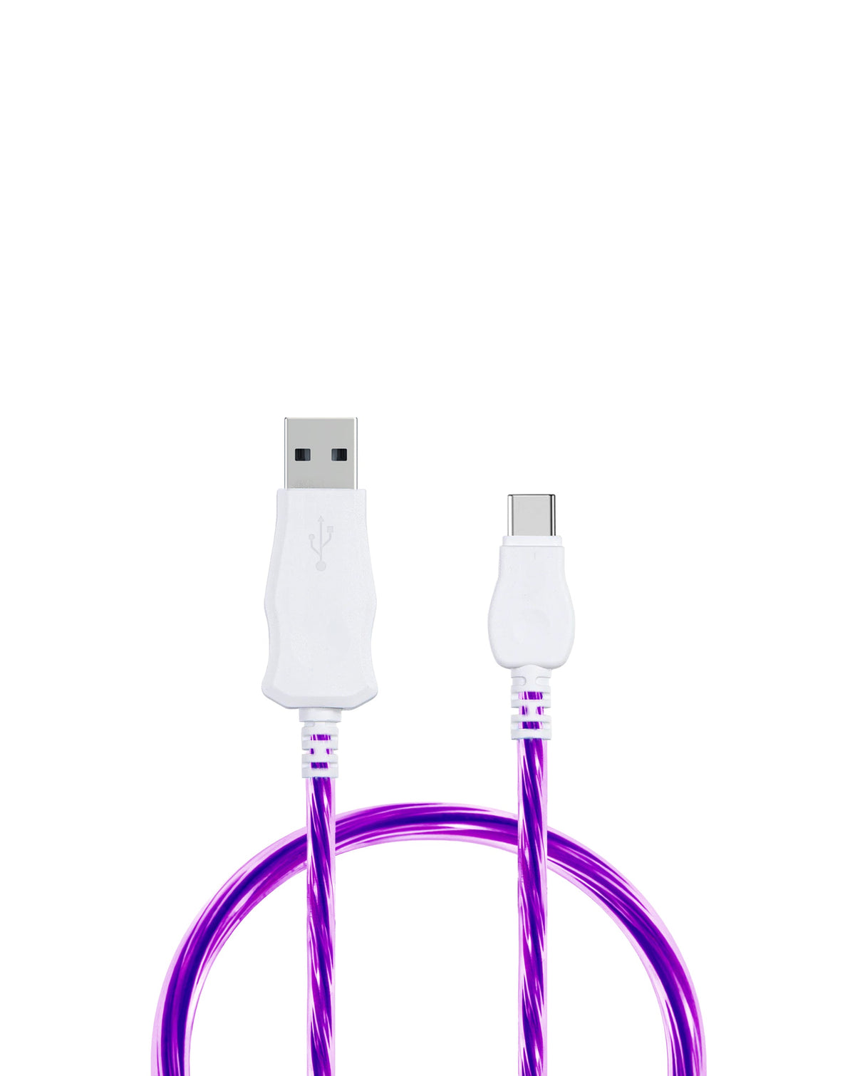 Visible USB-A to USB-C Flowing LED Fast Charging Cable — 10W, 3 ft, Purple