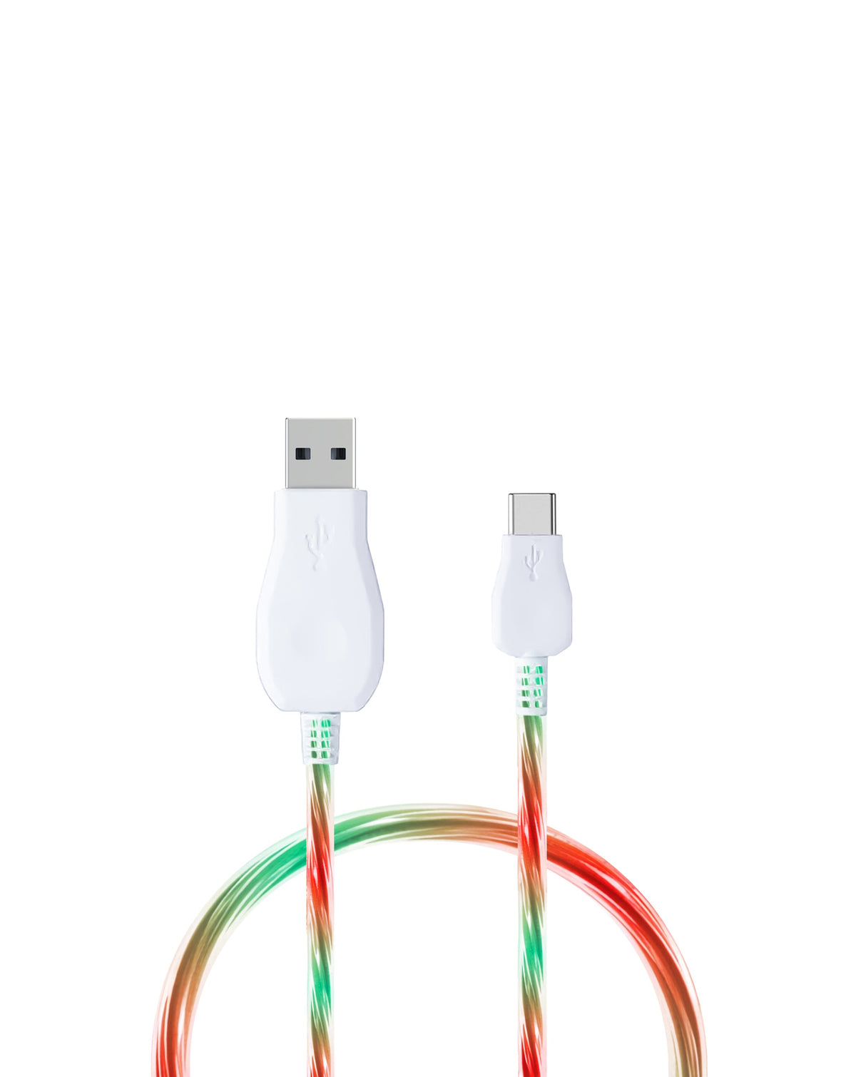 Visible USB-A to USB-C Glowing LED Fast Charging Cable — 10W, 3 ft, Green & Red